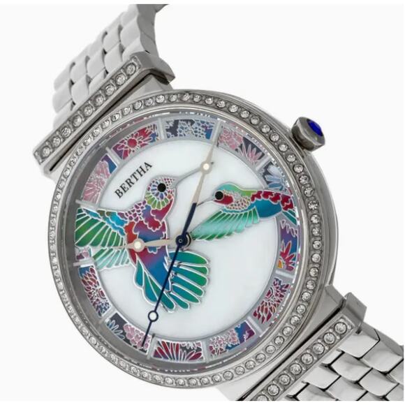 Bertha Emily Mother-Of-Pearl Hummingbird Bracelet Watch NIB with COA main image 5